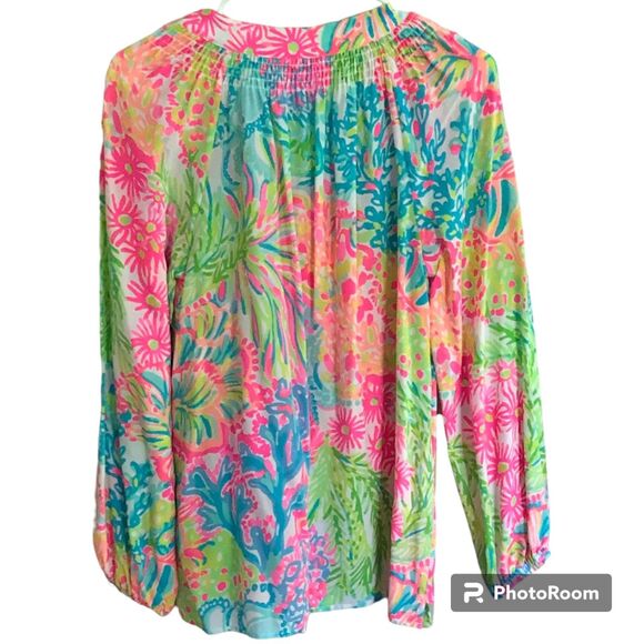 Lilly Pulitzer Elsa Silk "Lovers Coral" Top Women's Size Medium - Picture 6 of 7
